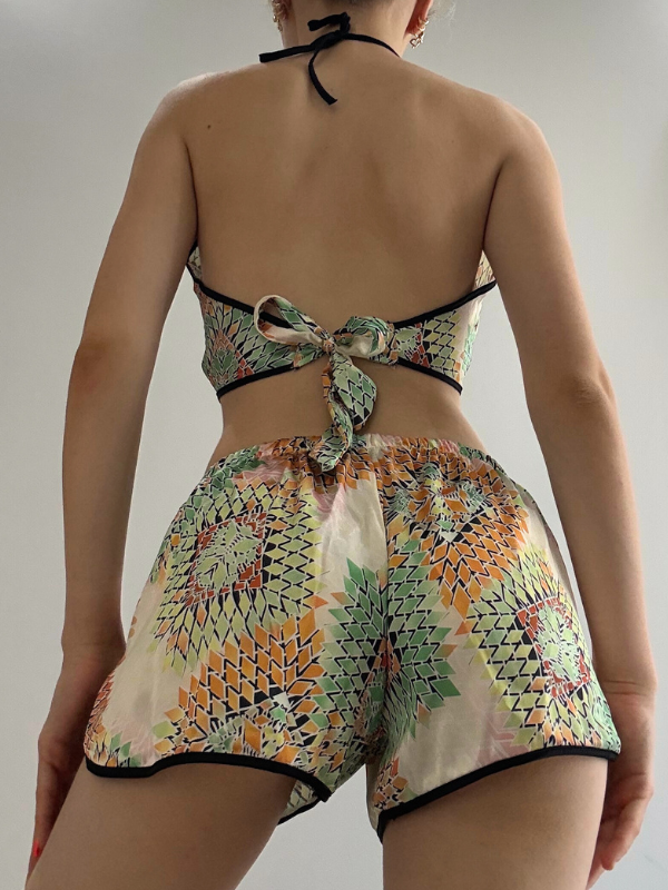 ETNİK Desenli Saten Şortlu Pijama Takımı
