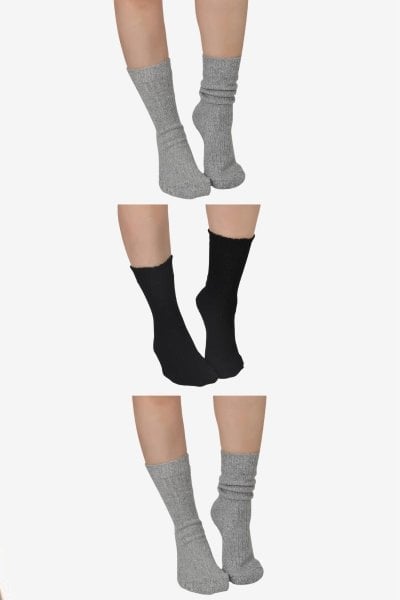 Shocks 3'lü Kışlık Yün Çorap 2 Gri 1 Siyah