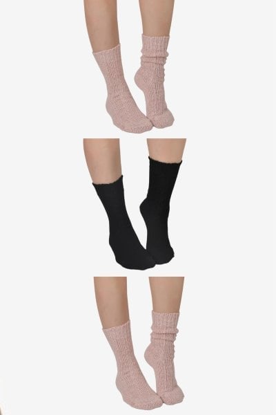 Shocks 3'lü Kışlık Yün Çorap 2 Pembe 1 Siyah
