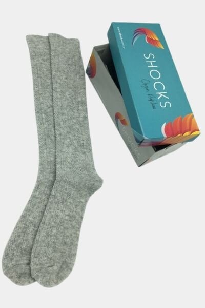 Shocks Kadın Gri Dizaltı Lüks Yün Çorap 36-39