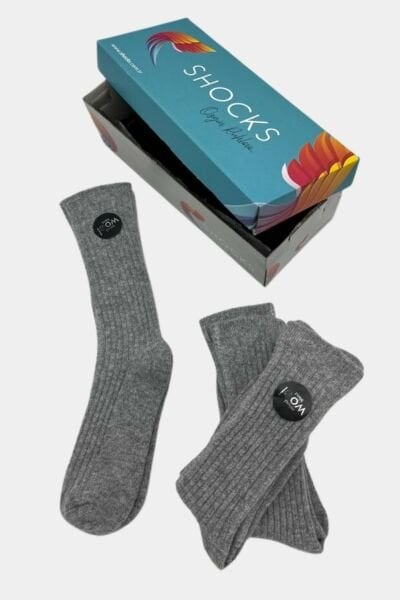 Shocks Kadın Kutulu 3'lü Gri Fitilli Lüks Soft Yün Çorap