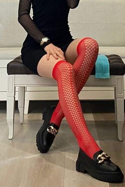 Shocks 2'li Turkuaz ve Kırmızı File Diz Üstü Çorap Set