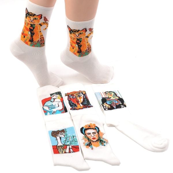 Shocks 6'lı Kadın Yüksek Kalite Sanatsal Tablo Desenli Soket Çorap