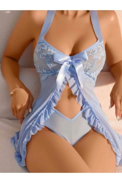 Yeni Sezon Mavi Tül Bodysuit