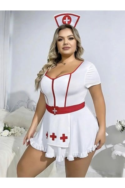 Büyük Beden Kostüm Beyaz Hemşire